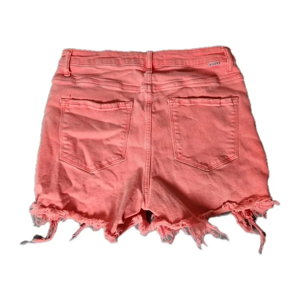 Women's Coral Distressed Denim Shorts - Picture 4 of 8